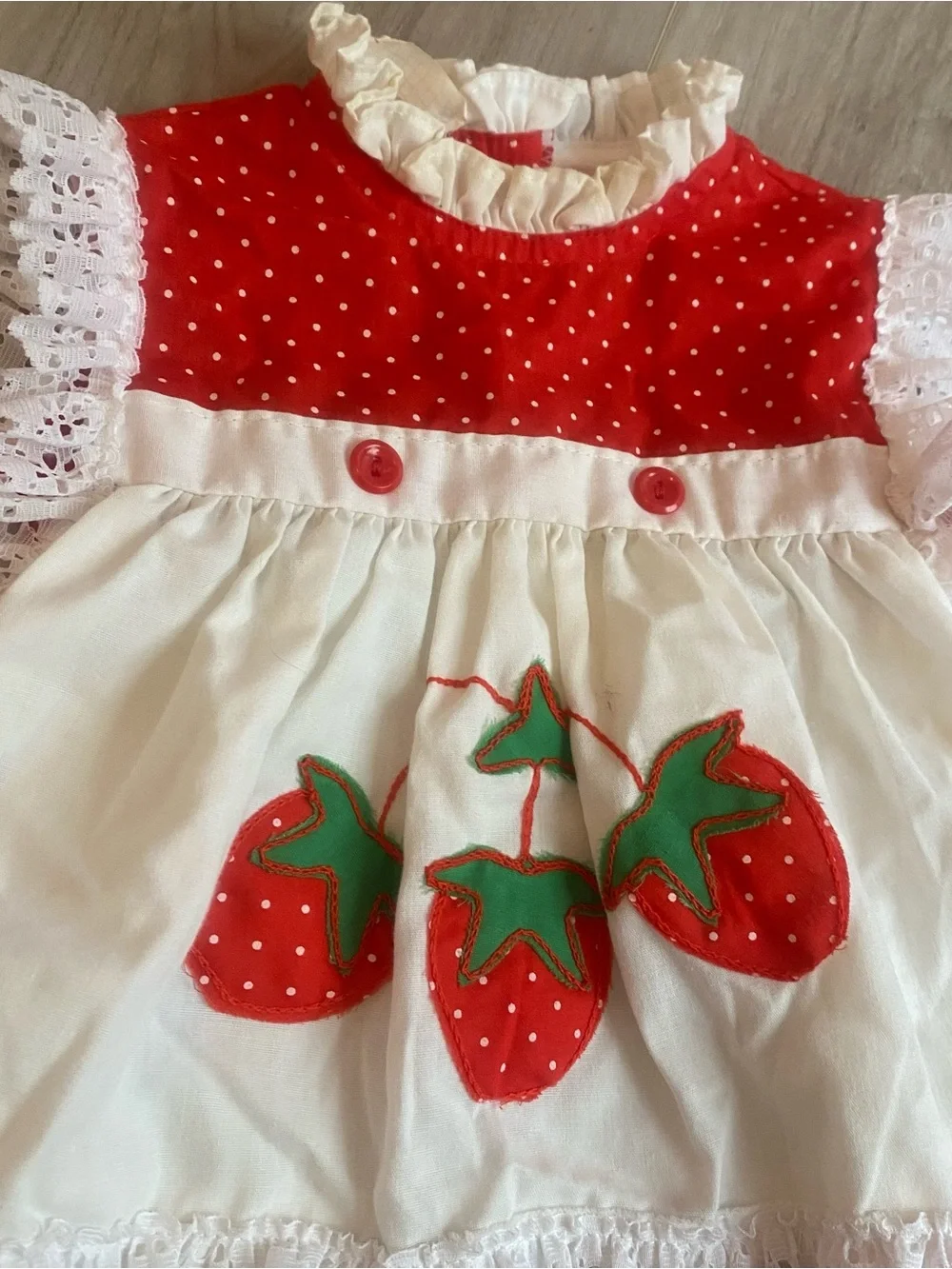 Red & White Strawberry Dress and Bloomers Set for Babies 9 months